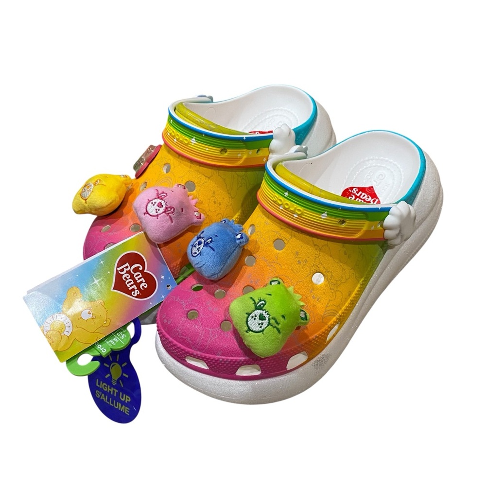 Care Bears NWT Platform Yellow Orange Clogs with Whimsical Charms W SIZE 6